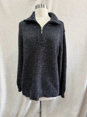 Karen Scott Marled Sweater Large Gray Quarter Zip Pullover Cozy Knit